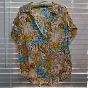 NWT Jane Delancey floral short sleeve blouse & shirttail hem: Size L